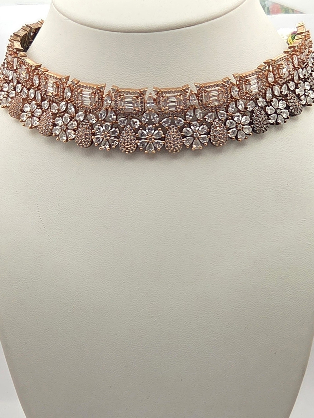 Indian Bridal Rose Gold CZ Choker Necklace Statement Wedding Jewelry